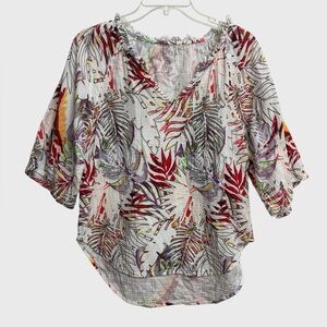 Chico’s Tropical Leaf Print Cotton Blouse *Size 1 Approx M Boho Beach Resortwear